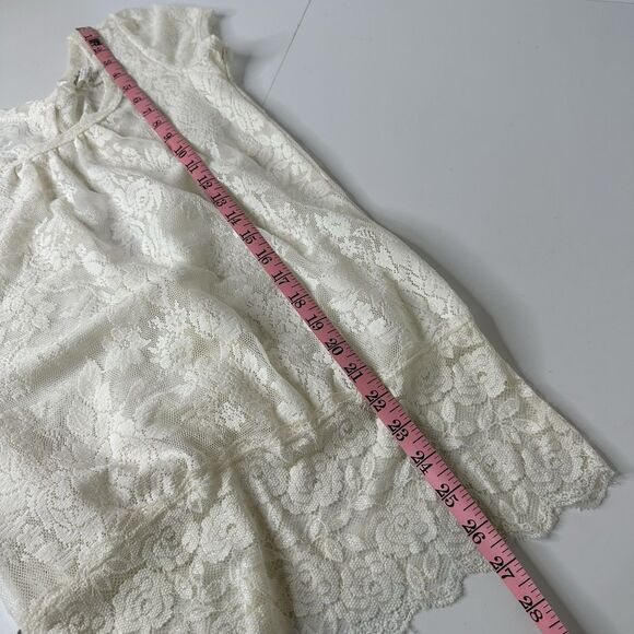 Studio Y Mesh Floral Sheer Top Sz S Keyhole Back Puff Sleeve Feminine Coquette - Picture 12 of 13